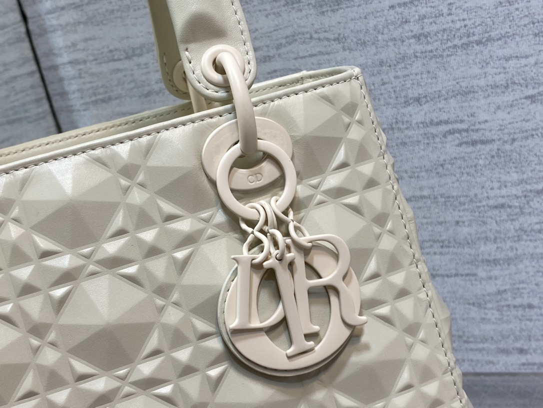 Medium Lady Dior Bag Latte Cannage Calfskin with Diamond Motif